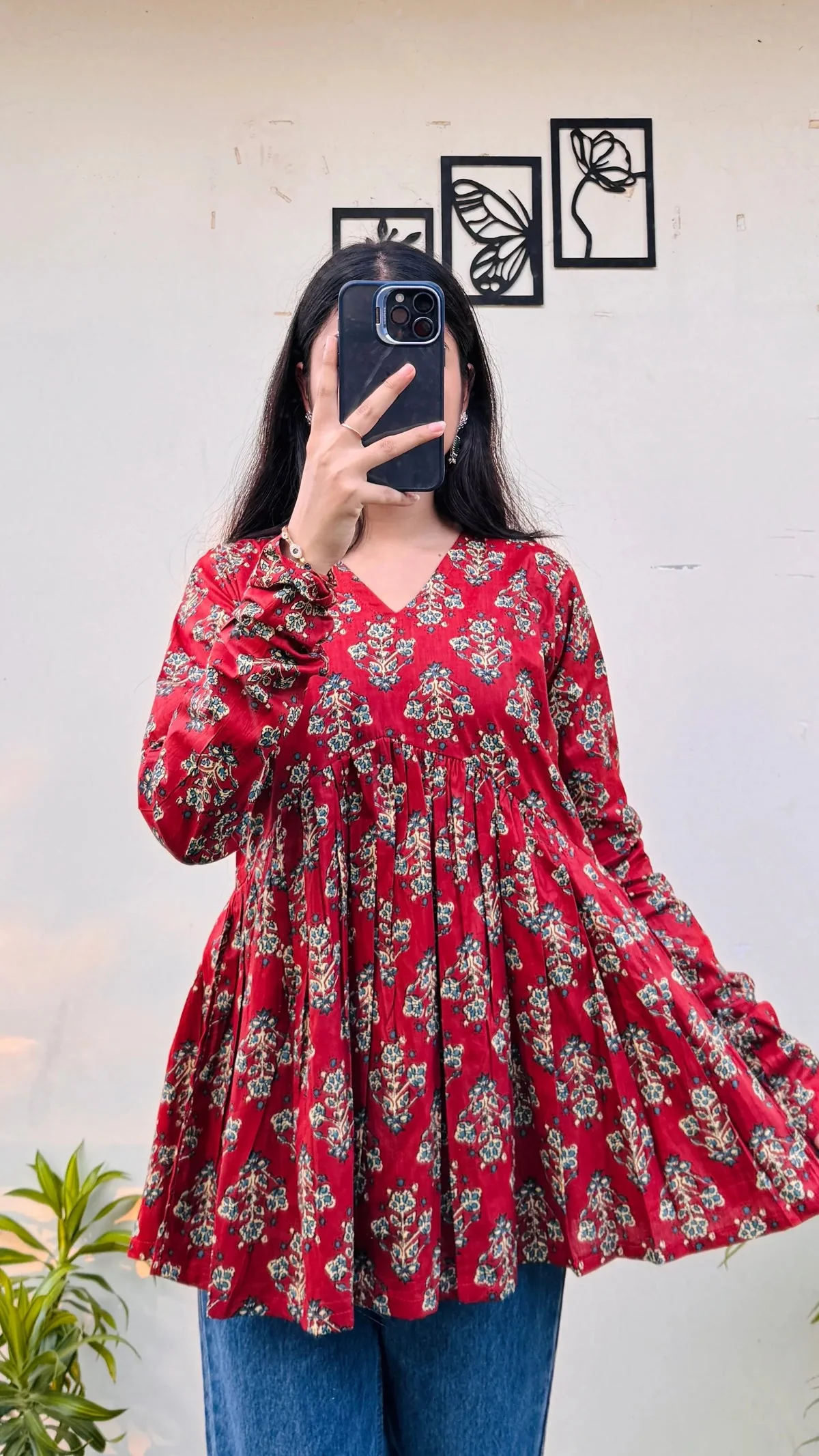 Cotton Flared Printed Aliacut Peplum Top - Image 3